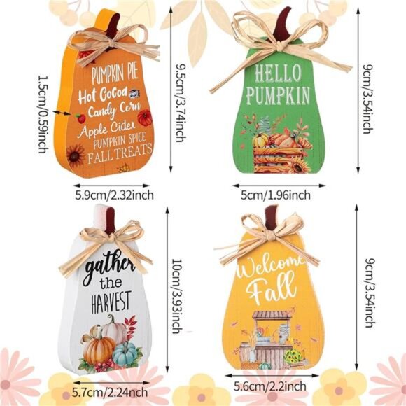 New 4pcs Fall Tiered Tray Decor - Rustic Pumpkins & Signs for Thanksgiving Table - Picture 3 of 8